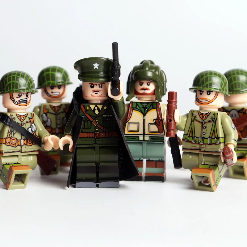 Oenux, новинка, 6 шт., WW2, мини, США, армейский солдат, фигурка, военный строительный блок, набор, WW2, военная модель оружия, MOC, кирпичная игрушка для детей