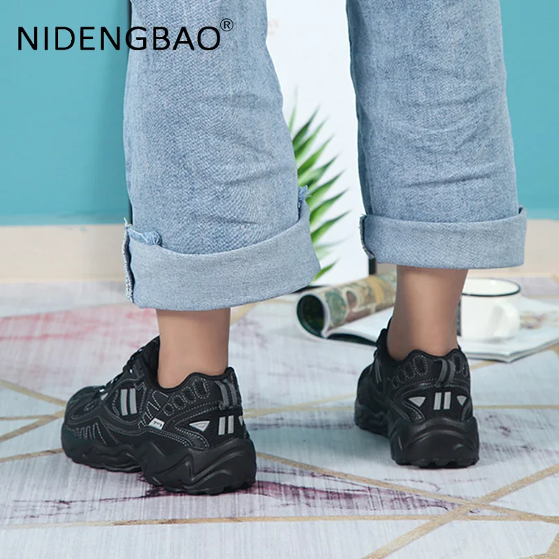 Fashion Sneakers Women Sports Shoes Breathable Couple Running Jogging Gym Training Student Men's Chunky Shoes Black Chaussure