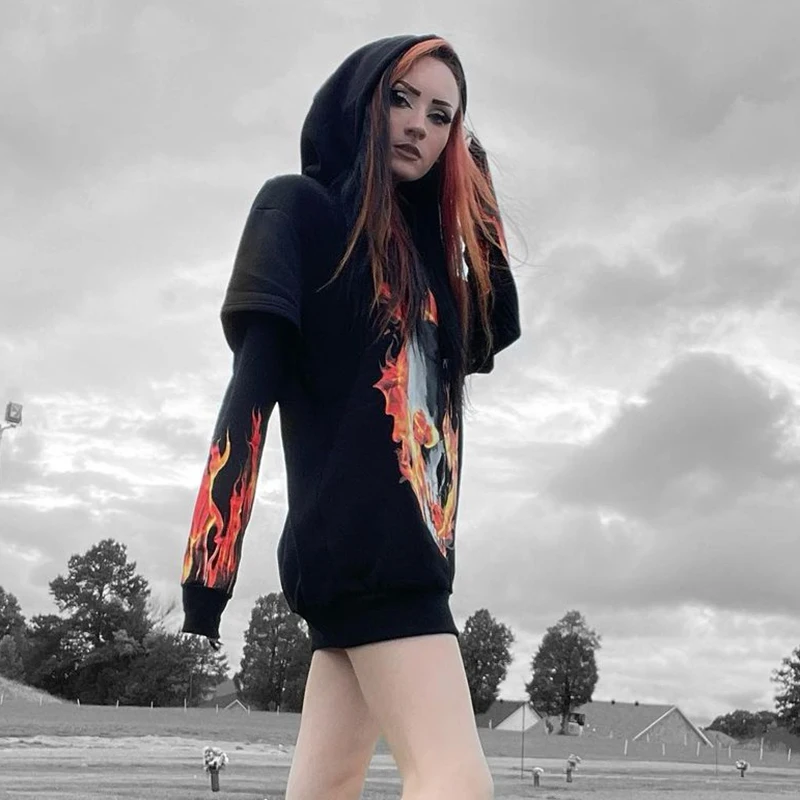 

Darlingaga Streetwear Flame Printed Oversized Hoodie Women Harajuku Autumn Hooded Sweatshirts Gothic Clothes Pullover Loose New