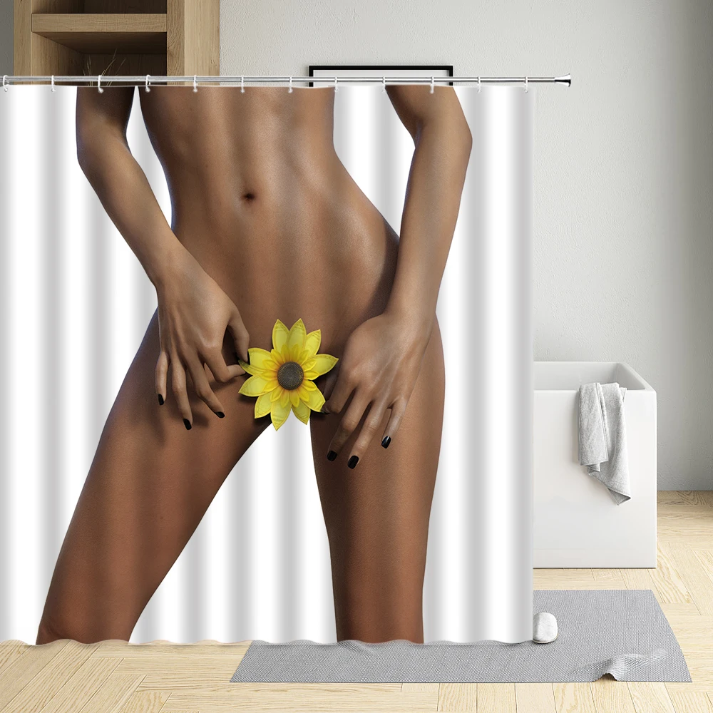 

Stature Sexy Babe Shower Curtain Back View High Heels Beautiful Legs Slender Waist Long Hair Cloth Bathroom Decor Bath Screen