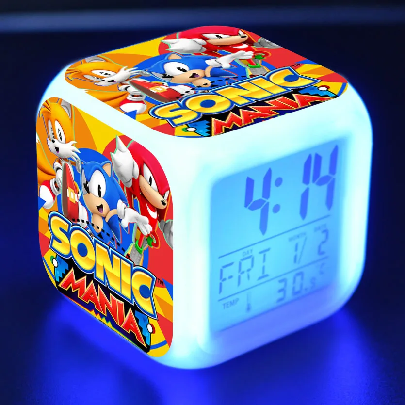 Аниме Sonic Фигурки игрушки Красочные флэш цифровой будильник светодиодный светильник украшения игрушки для рождественских подарков