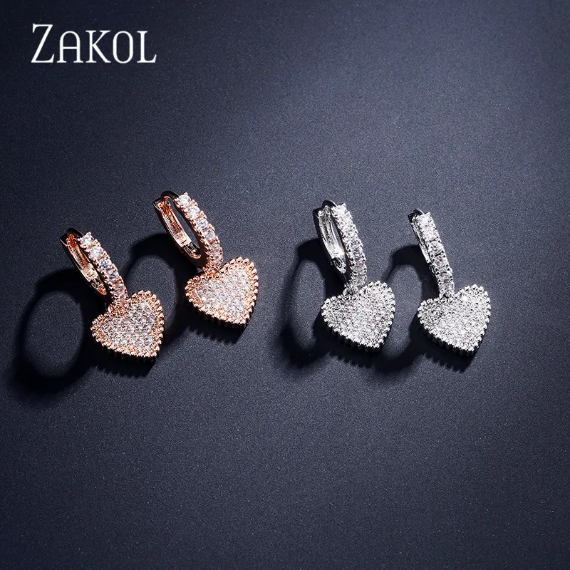 ZAKOL новые модные серьги-кольца с кубическим цирконием AAA свадебные серьги сердцем