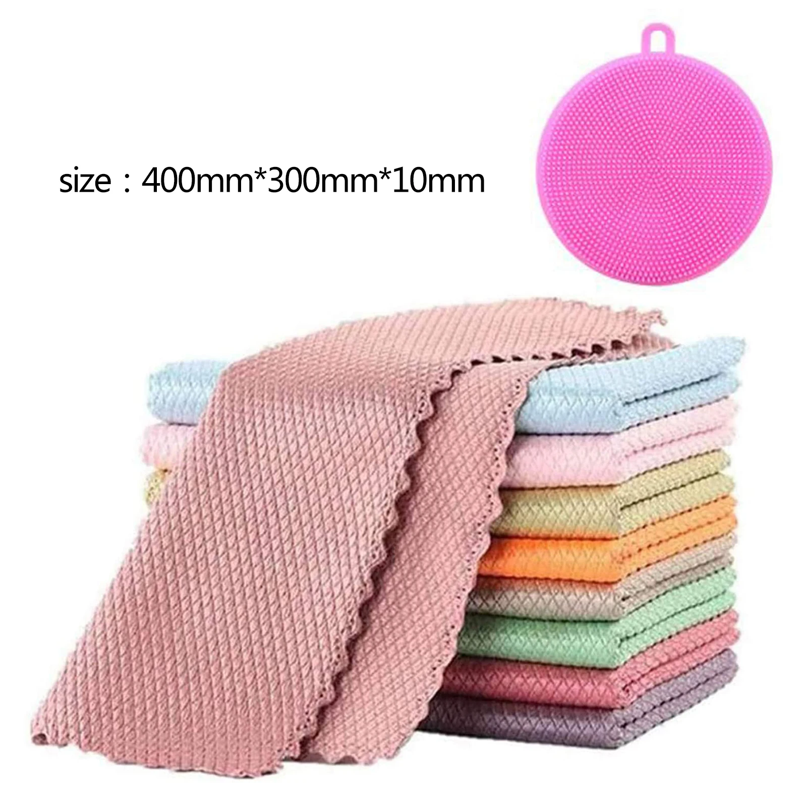 

11 Pcs Kitchen Anti-grease wiping rags Fish Scale Cloths Super Absorbent Kitchen Cleaning Rags with Brush kitchen Cleaning towel