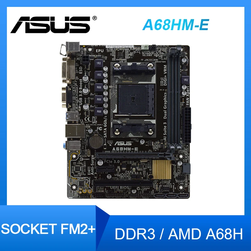 

ASUS A68HM-E Motherboard DDR3 RAM 32GB Socket FM2 AMD A68H USB3.0 PCI-E 3.0 SATA 3 Micro ATX Placa-mãe For AMD A10-6790K cpus