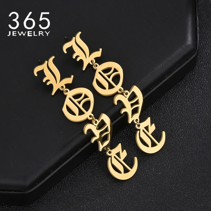 

Personalized Name Stud Earrings Stainless Steel Initial Letter Custom Vintage Jewelry Women Valentine's Day Party Accessories