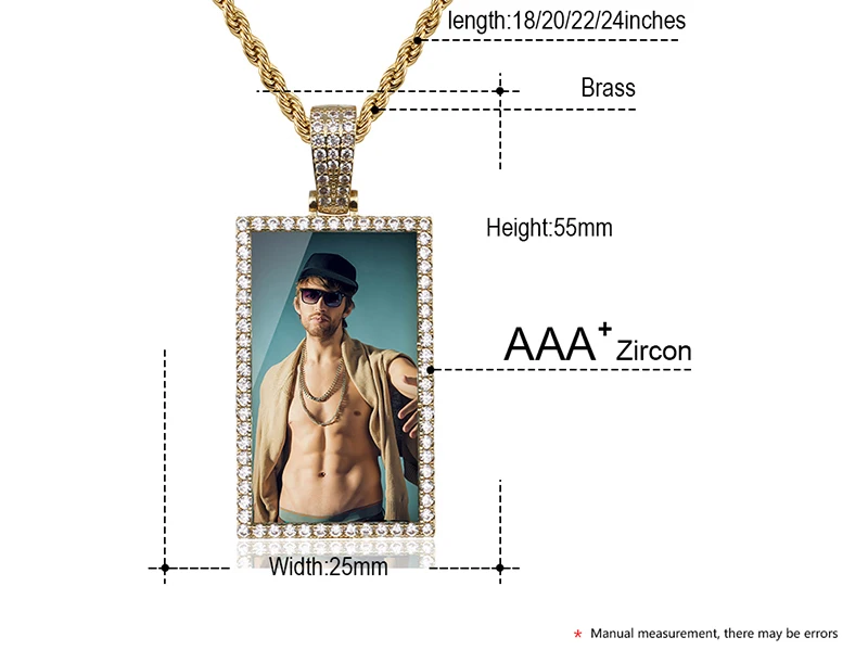 Rectangle Custom Made Photos Medallions Pendant Necklace With AAA Cubic Zircon Rope Cuban Tennis Chain Drop Shipping Gift Box