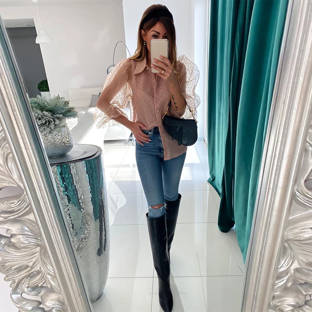 Сексуальная сетчатая прозрачная рубашка Женская винтажная Повседневная