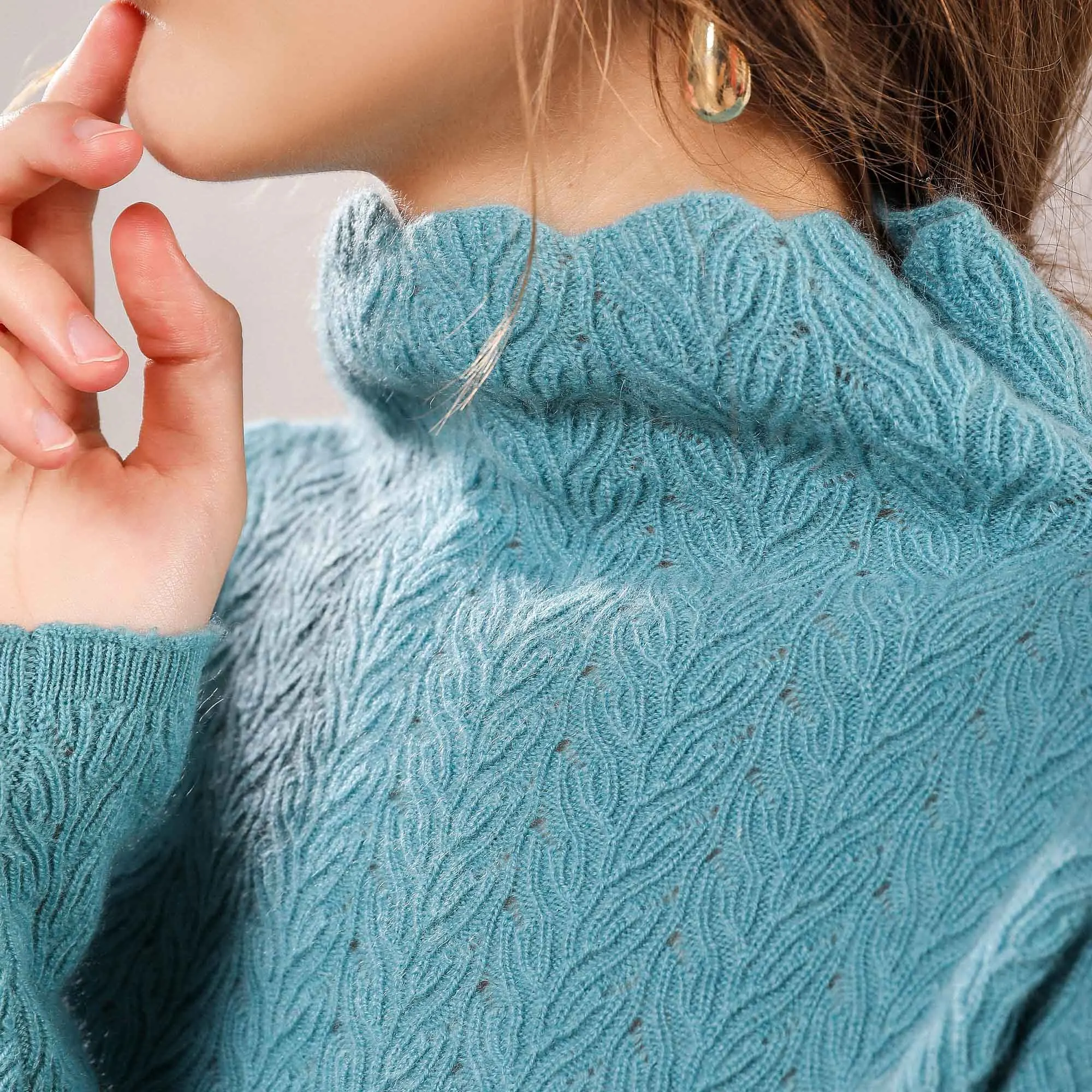 Свитер с воротником-лепестком кашемировый приталенный свитер модный костюм на