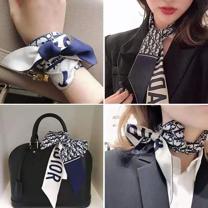 

Luxury Designer Silk Scarf Women Letter chain Printed Handle Bag Ribbons Brand Fashion Head Scarf Small Long Skinny Scarves