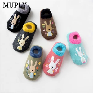 Хлопковые носки для маленьких мальчиков и девочек, нескользящие носки-тапочки с рисунком животных, Утепленные зимние осенние носки