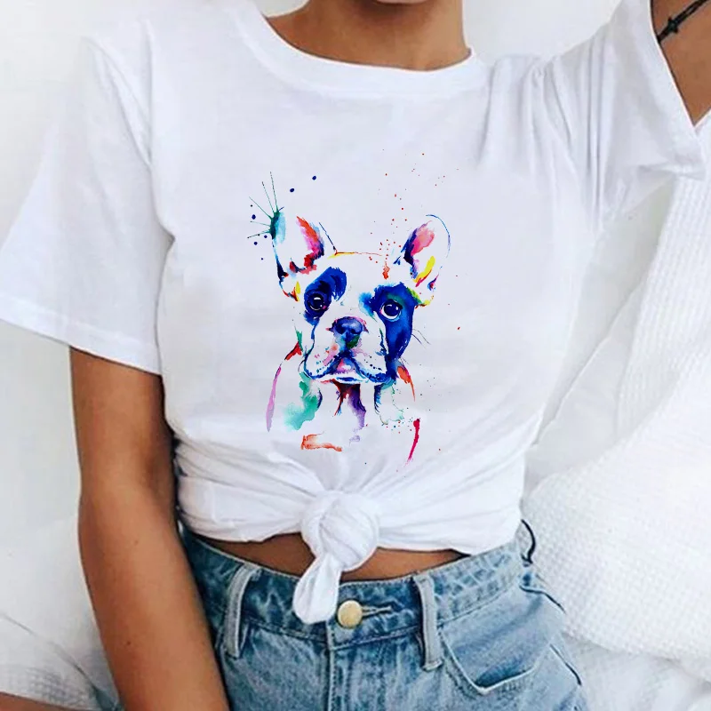 

Cute Bulldog Cartoon T Shirt Women's T-shirt Leisure tshirt Lady Tops Tee Harajuku Tshirt Fashion T shirt Female