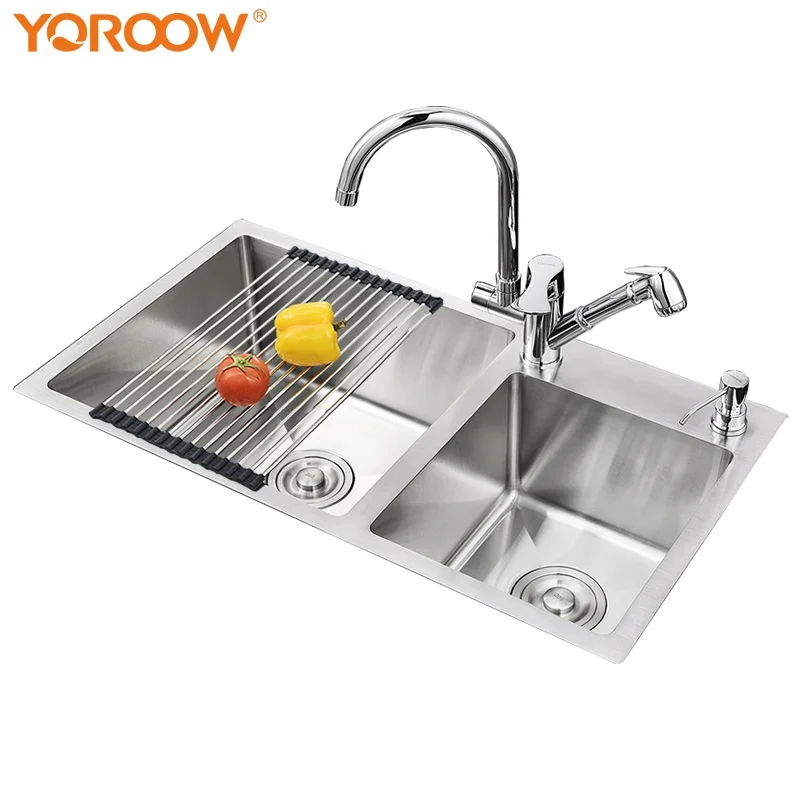 

Высококачественная кухонная раковина ручной работы 11 размеров с аксессуарами двойная миска кухонные раковины из нержавеющей стали 304 с лот...