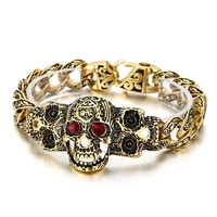 15mm punk ghost head chain bracelet mens stainless steel 316l goldsilver double skull charm bracelet jewelry