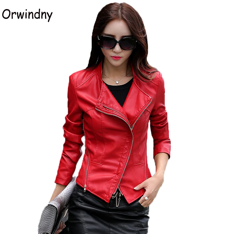 Motorcycle Leather clothing female spring and autumn slim women leather jacket brief short casual leather coat S-4XL