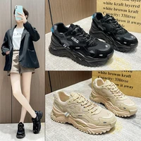 net celebrity old shoes womens tide 2021 autumn new leather sneakers breathable korean fashion trend thick soled sports shoes