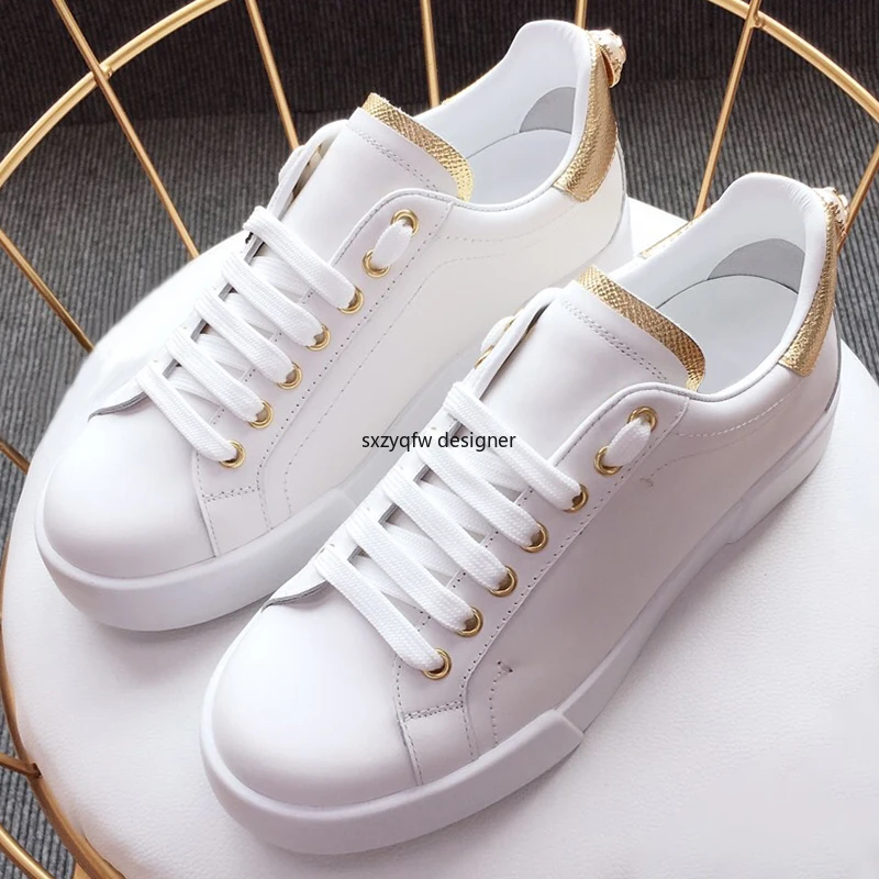 Маленькие белые туфли крутые кроссовки Женская обувь с прямым валиковым швом