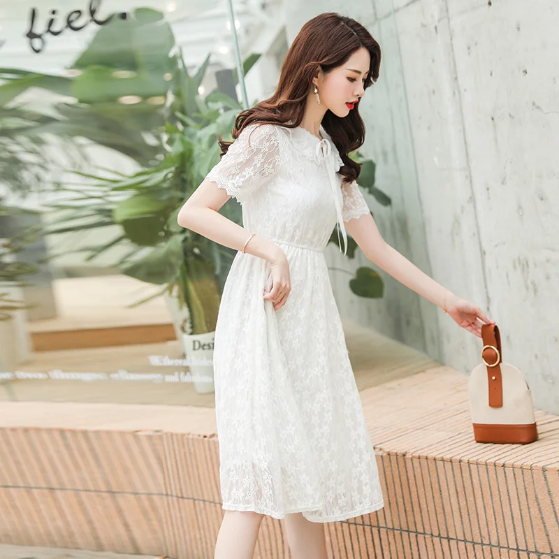 

2021 New Women's Clothing Sweet Korean Chic Lace White High-Waist DressRachel
