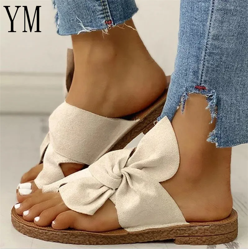 Сандалии женские с бантом пляжные шлепанцы для дома и улицы модные лето