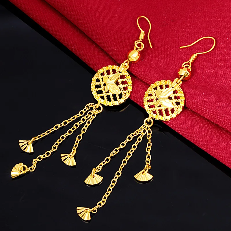 

Long Tassel Earring Yellow Gold Filled Charm Women Dangle Earring Gift