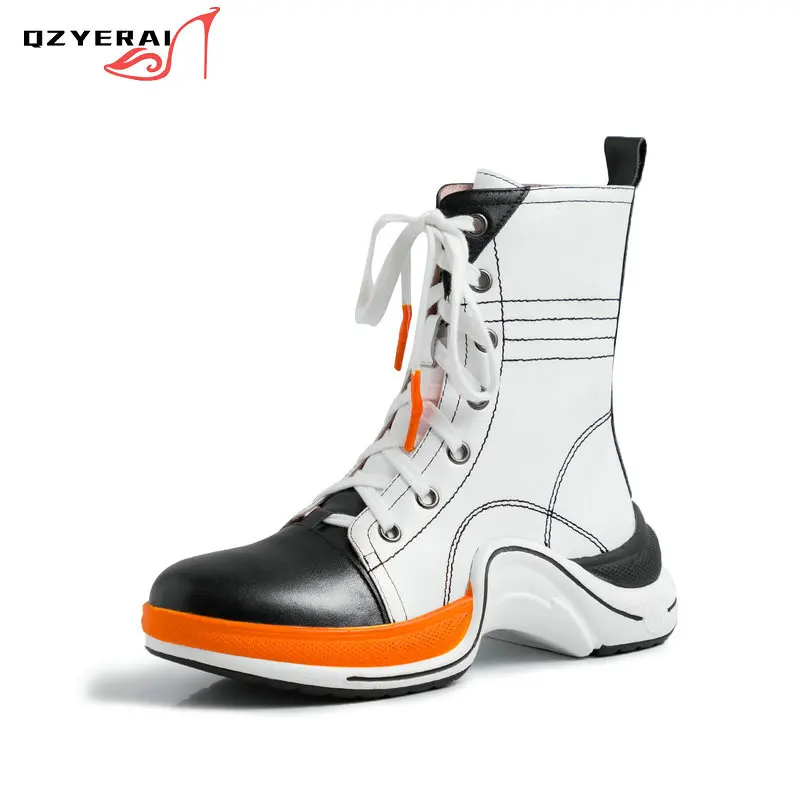 

QZYERAI Genuine Leather Women Boots Autumn Winter Platform Shoes Ankle Boots For Women Non-slip Keep Women's Sneakers