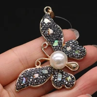 hot selling natural stone fashion pearl butterfly pendant diy for making jewelry accessories 35x60mm