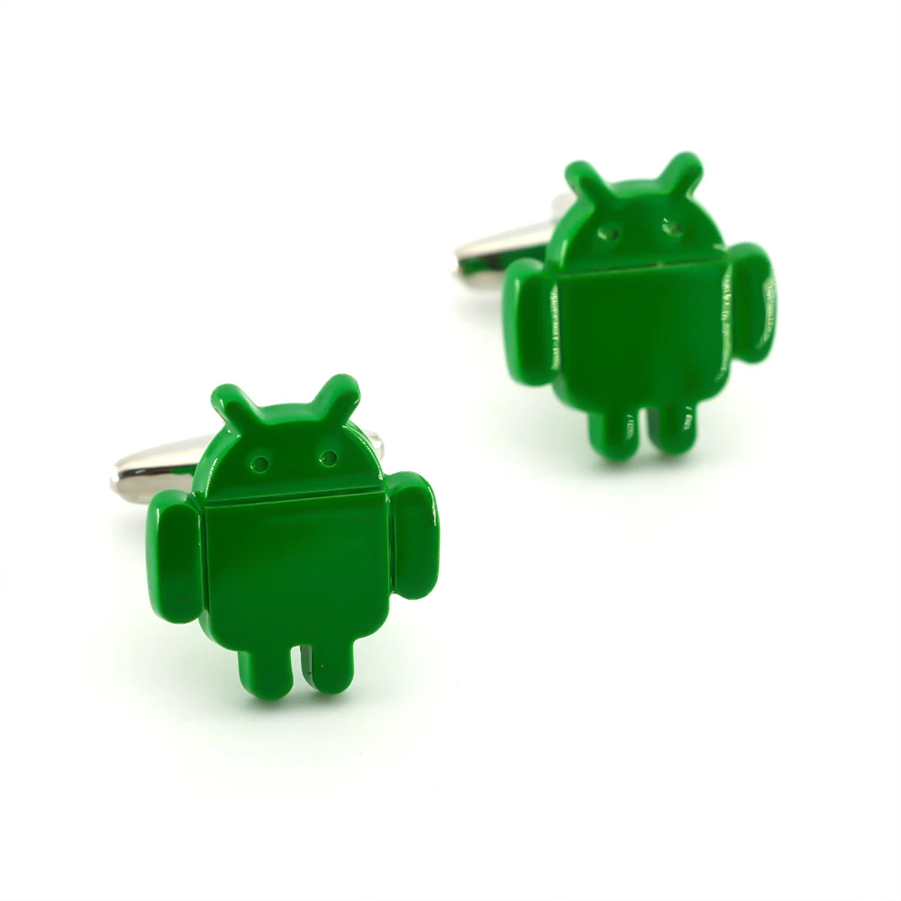 Мужские Запонки Для Android качественные запонки из латуни зеленого цвета с роботом