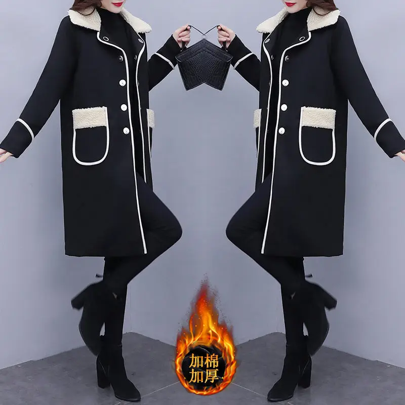 

Cotton Thick Black Women's Mid-length 2020 Winter Loose and Thin Woolen Coat