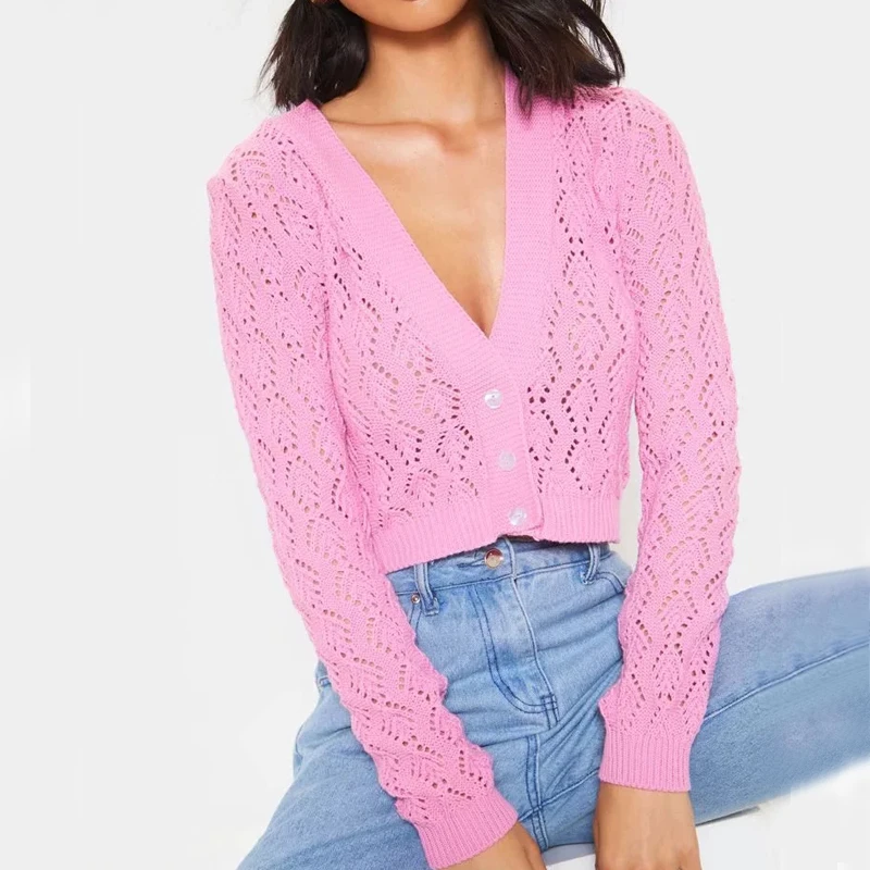 Женский укороченный кардиган с V образным вырезом| |