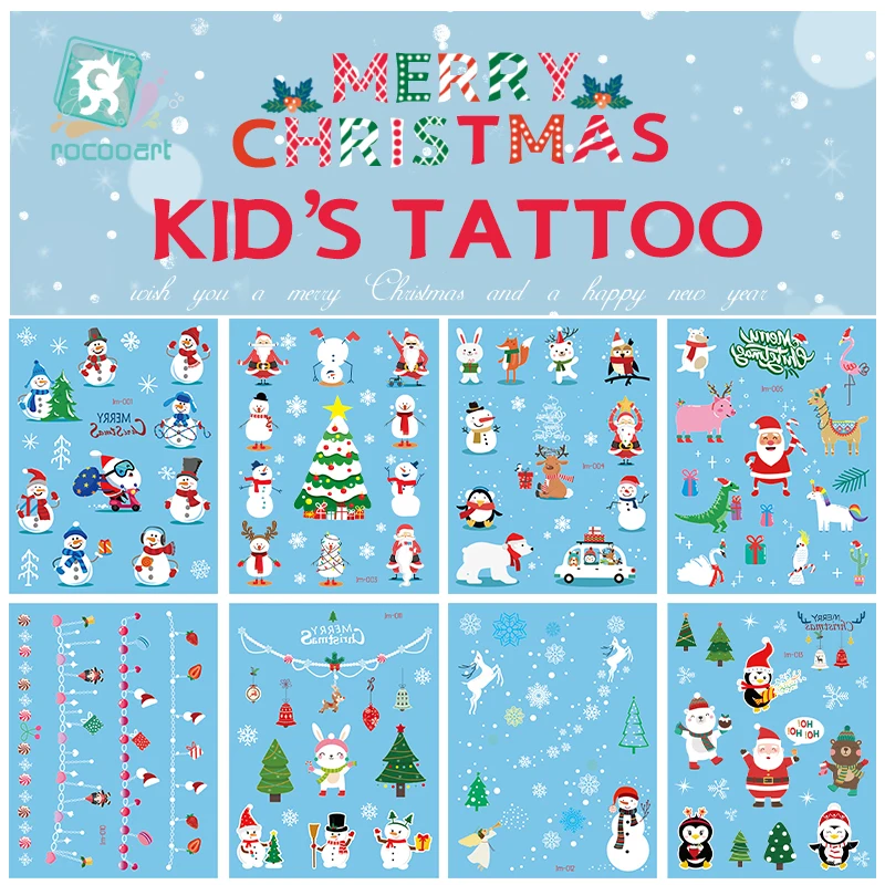 Временная татуировка в рождественском стиле Дед Мороз снеговик рождественская