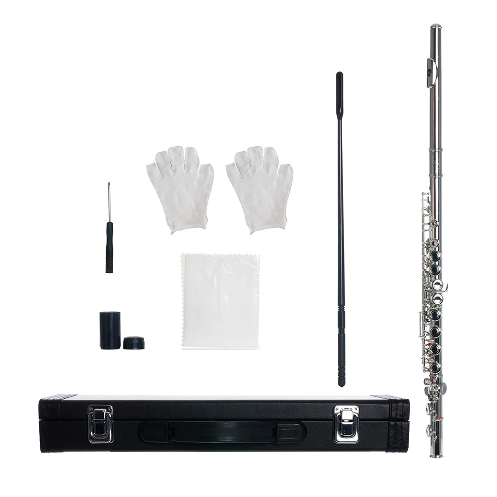

Flute Concert Instrument Set Musical C Foot Flute Closed Holes 16 key with Carrying Case for Beginner