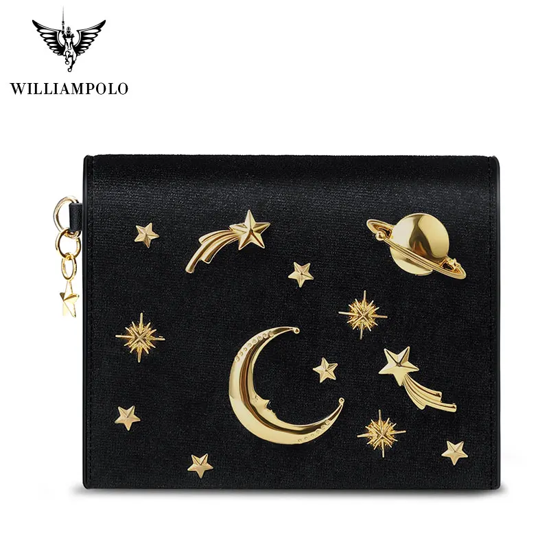 Новинка года. Брендовый женский кошелек от бренда WILLIAMPOLO. Бархатный мини-кошелек звездного дизайна. Тонкий кошелек. Модный кошелек на молнии для монет - Цвет: Black
