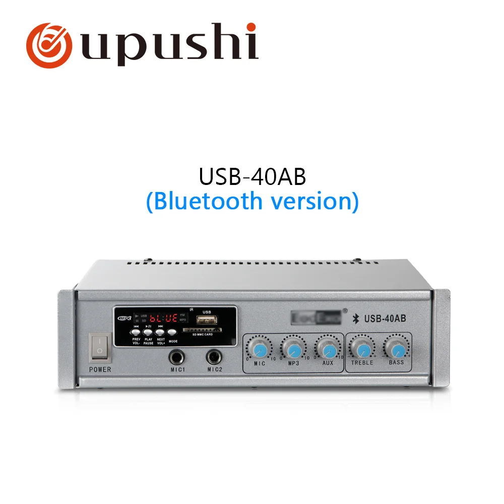 Oupushi Профессиональный Усилитель 2 way вход для микрофона pa bluetooths цифровой усилитель с пультом дистанционного управления USB декодирования и MP3 воспроизведения - Цвет: 2 package