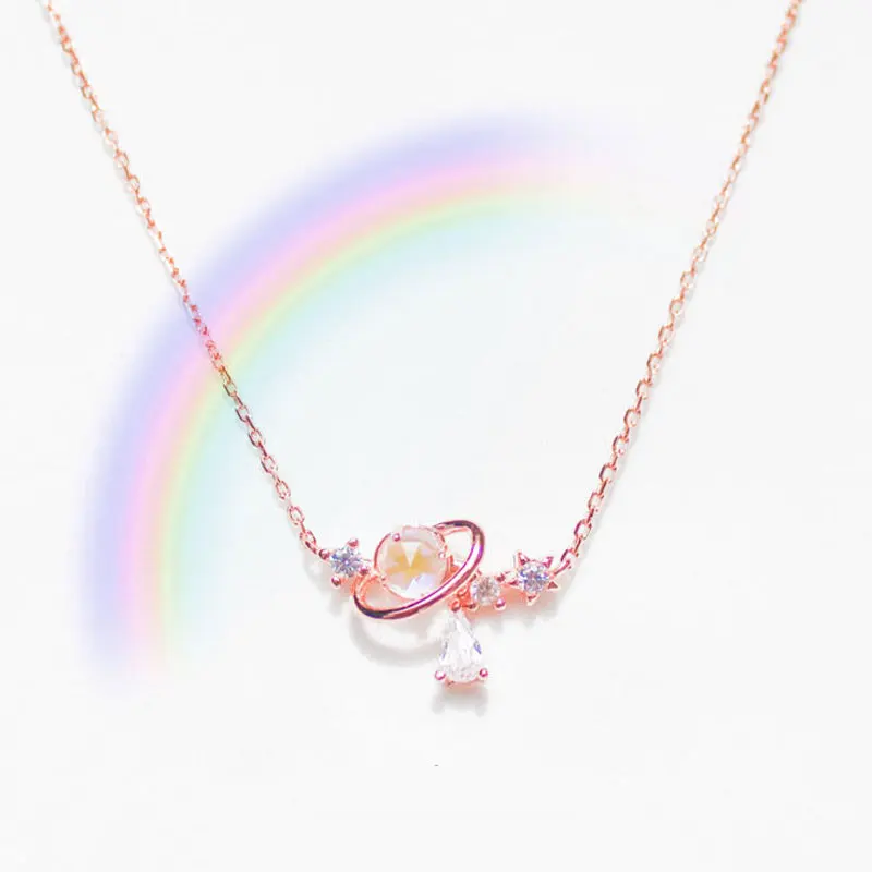 

Aurora Water Drop Star Moon Necklace Cute Girl Clavicle Chain Heart Sweet Student Necklace