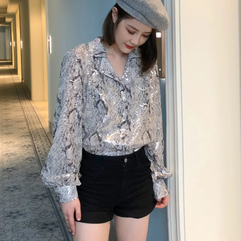 Женская винтажная рубашка Sungtin летний топ с принтом змеиной кожи отложным