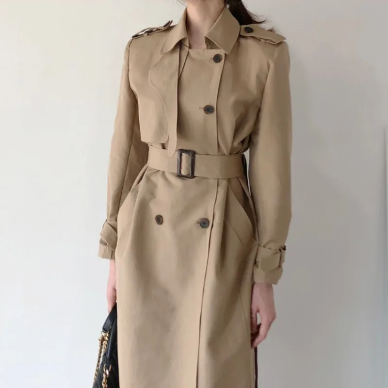 

2021 Spring Autumn New Womens Epaulet Fashion Slim Formal Double Breasted Jacket Female Trench Coat Long Sleeve Top Gabardina