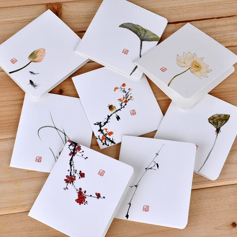 

10 Pcs Christmas Cards Greeting Cards Postcards Message Chinese Style Card Simple Classic and Fresh Folding