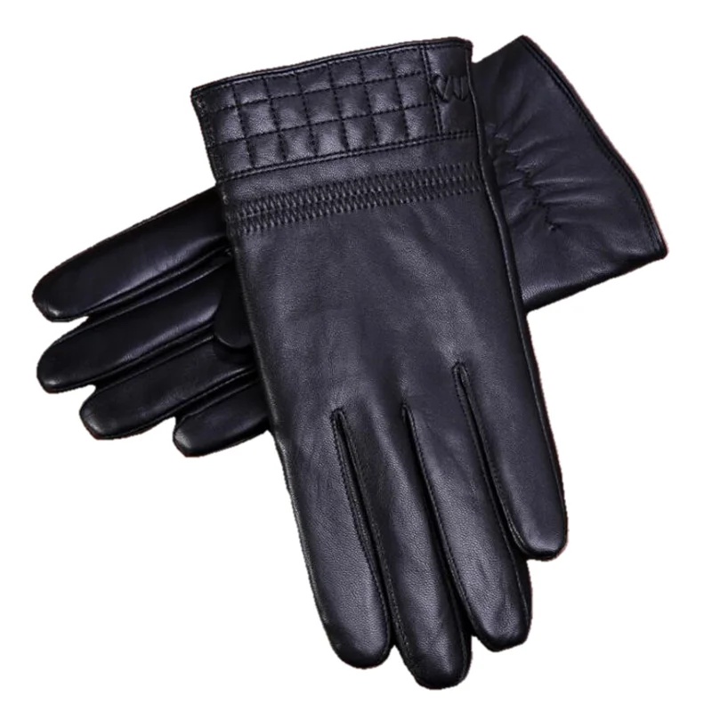 

Men's genuine leather gloves winter warm motorcycle glove real sheepskin black touch screen gloves