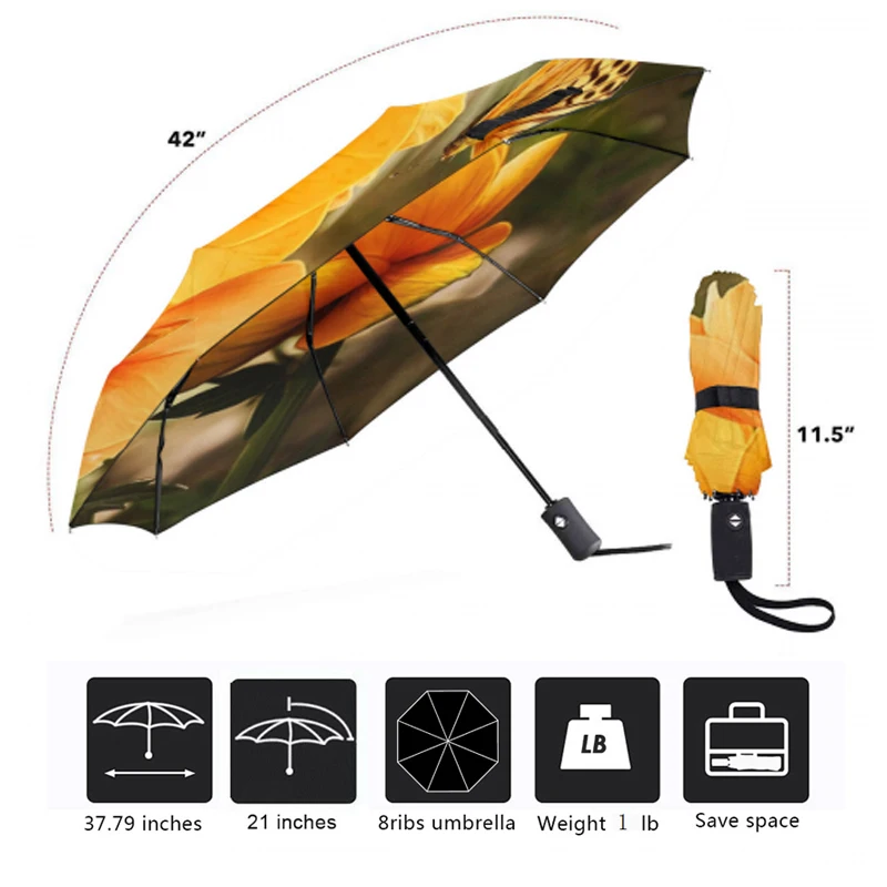 Автоматический зонт бабочка с цветами эпонж защитой от УФ лучей и матовой