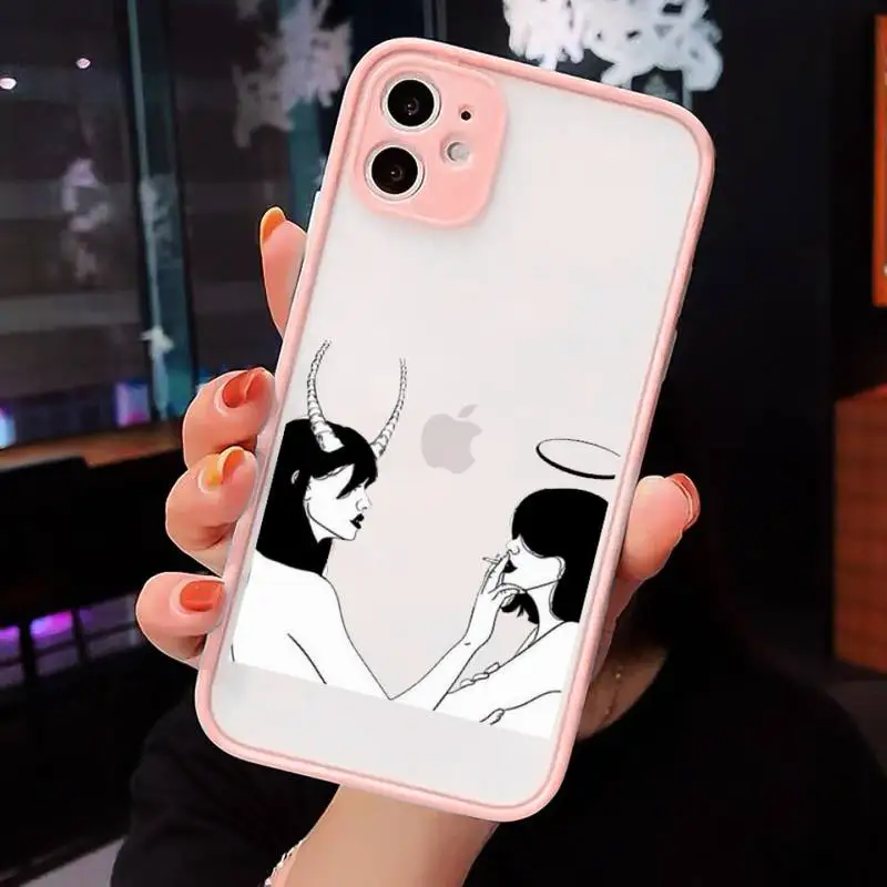 

Cool smoking heartbreaker girl Phone Case For iPhone 12 11 Mini Pro XR XS Max 7 8 Plus X Matte transparent Pink Back Cover