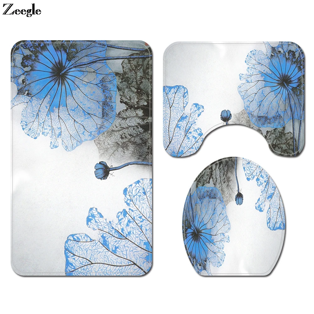 

3 шт./компл. Набор ковриков для ванной комнаты, коврики для ванной комнаты с цветочным принтом, набор ковриков для ванной, нескользящий напол...