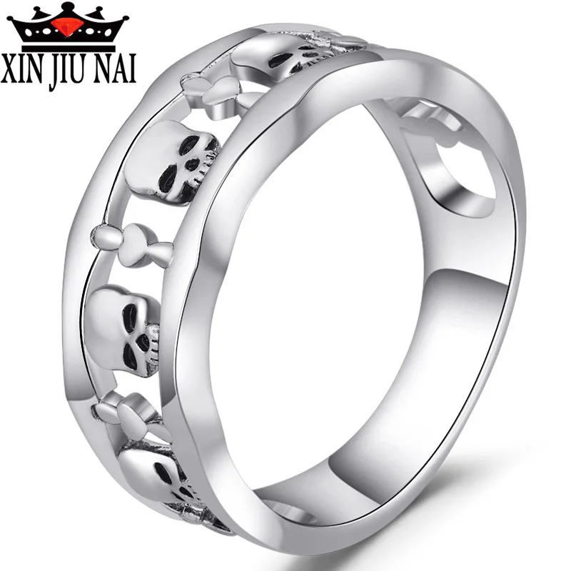 Готическое мужское кольцо с черепом кольца для мужчин и женщин серебряное