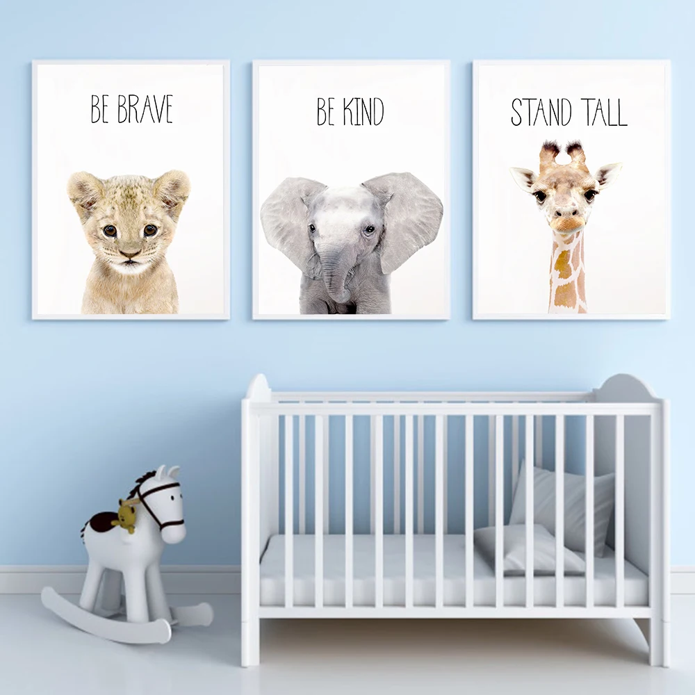 

Lion Elephant Giraffe Be Kind Brave Stand Tall Quote Nursery Posters And Prints Wall Art Canvas Painting Wall Pictures Kids Room
