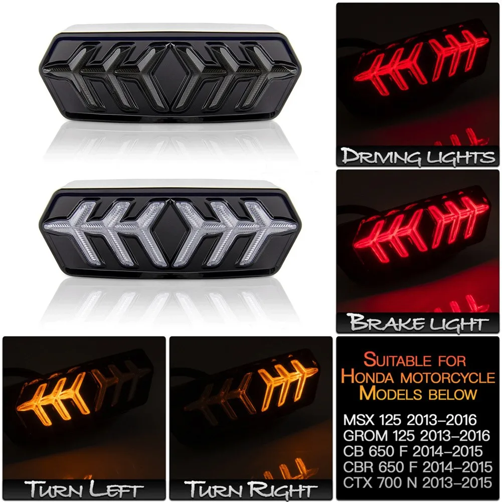 

Integrated LED Taillight Turn Signal Light For Honda MSX125 CBR650F CTX700 14-16 Flow Water Steering Brake Tail Light