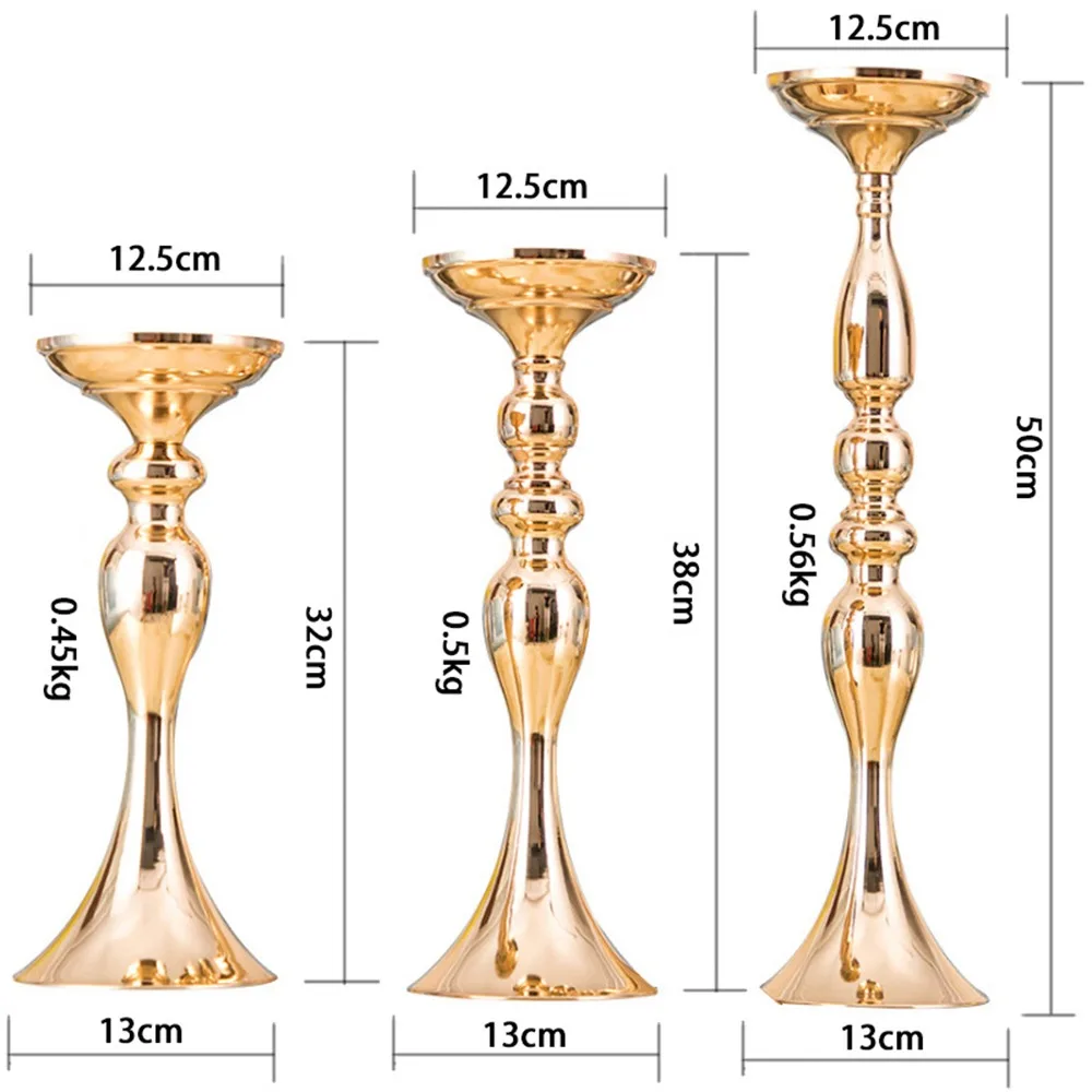 

New Gold Candle Holders 50cm/20" Metal Candlestick Flower Vase Table Centerpiece Event Flower Rack Road Lead Wedding Decor
