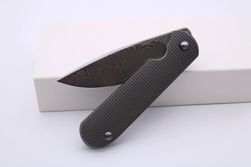 Smke ножи Shamwari передний Флиппер складной карманный нож 3,5 ”дамасское лезвие 3D титановая ручка тактический нож для выживания