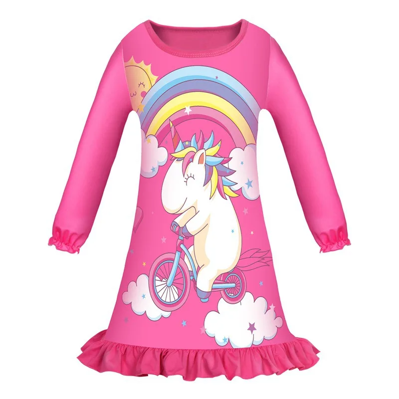Girls Pink Unicorn Dress 2019 Kids One-Piece Dresses For Girl Long Sleeve Night Autumn Casual Clothes | Детская одежда и обувь