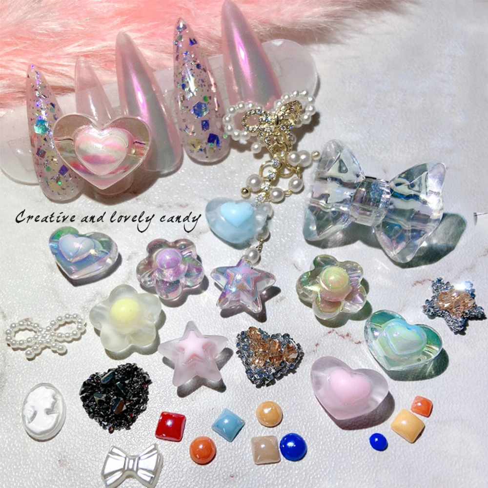 

3D Luxury Nail Rhinestones Bear Heart Flower Pattern Acrylic Metal Jewelry DIY Nail Art Decorations Manicure Accessories