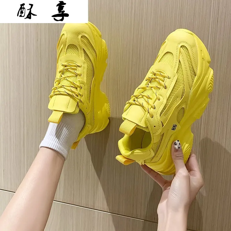 

Кроссовки женские массивные с круглым носком, Вулканизированная подошва, сетчатые дышащие, повседневная обувь на платформе, весна 2021