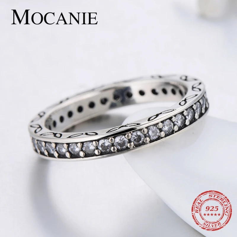

Mocanie Real 925 Sterling Silver Shining Zircon Geometric Double Circle Finger Ring for Women Luxury Retro Wedding Bands Jewelry
