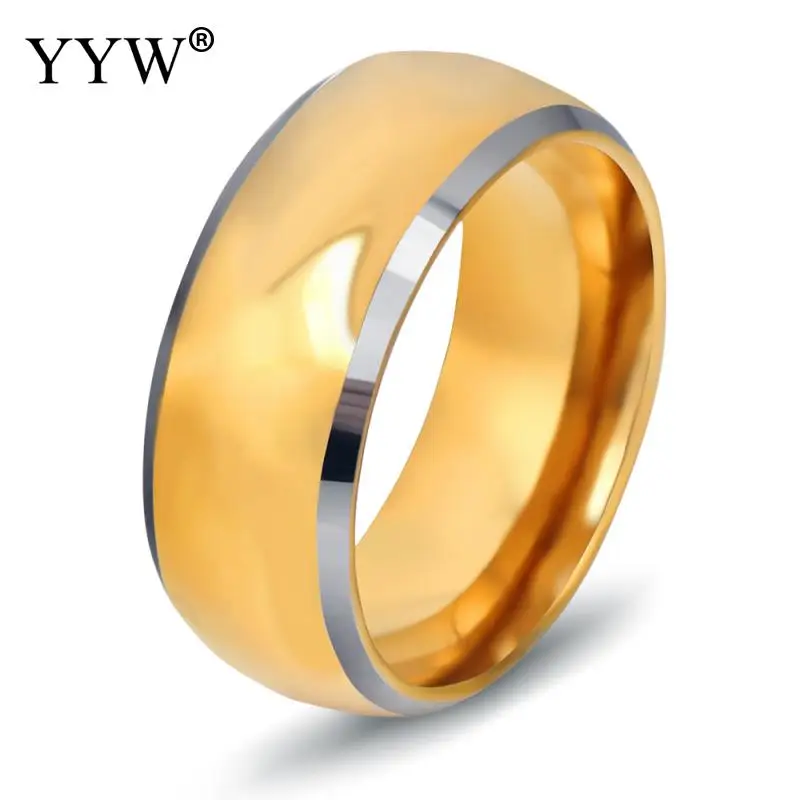 Мужское кольцо золотого цвета на палец из титановой стали гладкие блестящие